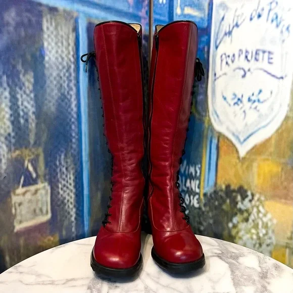 John Fluevog Mini Sugar Knee-High Lace-Up Boots Wine Black 9 GUC - Picture 4 of 11